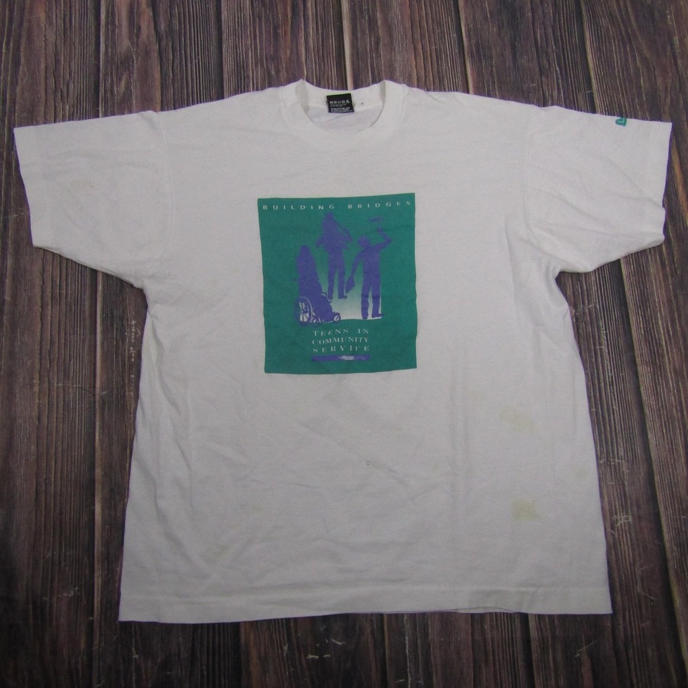 Vintage Screen Stars Best Building Bridges Shirt Mens XL White Single Stitch Tee
